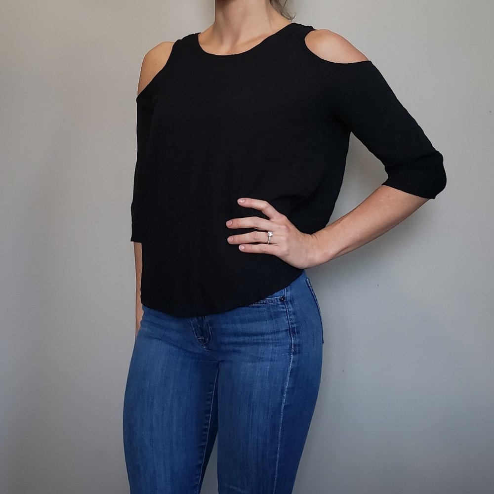 Petite Studio Black Blouse With Shoulder Cutouts